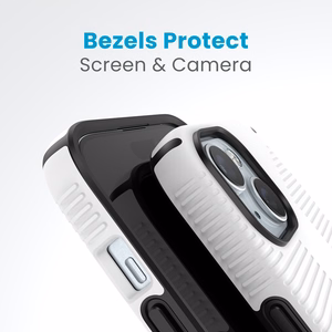 Speck Candyshell Grip MagSafe - iPhone 17e / 16e / 15 / 14 / 13 dėklas (baltas / juodas)