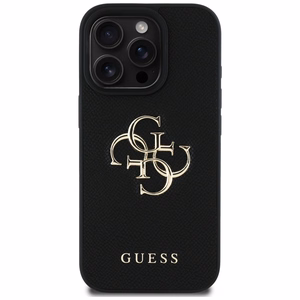 Guess grūdėtas didelis 4G logotipas mažas klasikinis logotipas dėklas iPhone 16 Pro Max - juodas