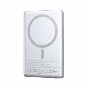 BWOO aluminium magnetic išorinė baterija P75 PD 20W 5000 mAh with digital display and USB-C port sidabrinis