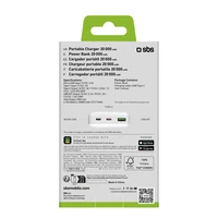 Išorinė baterija SBS TTBB20000PD20W 20000 mAh 20W Power Delivery su MicroUSB, USB-C, USB-A - balta