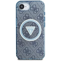Guess IML Metal Glitter 4G Circle Triangle Magnetinis dėklas telefonui iPhone 16e - mėlynas