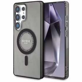 Guess Krištolai Spausdintas Klasikinis Logotipas Magnetinis Samsung Galaxy S25 Ultra dėklas juoda