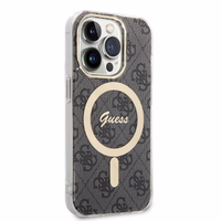 Rinkinys Guess GUBPP14LH4EACSK dėklas + įkroviklis iPhone 14 Pro 6.1" juodas kietas dėklas su 4G raštu Magnetinis