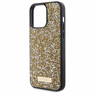 Guess Rhinestone Metal Logo dėklas telefonui iPhone 15 Pro Max - geltonas