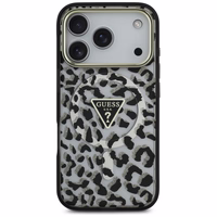 Guess leopardinis blizgus magnetinis dėklas telefonui iPhone 17 Pro juodas