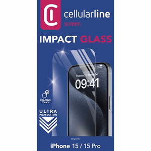 Cellularline Impact Glass grūdintas apsauginis ekrano stiklas, skirtas iPhone 15 / 15 Pro