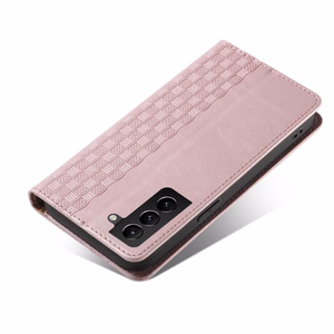 Magnetinis dėklas telefonui Samsung Galaxy S22+ (S22 Plus) su dirželiu, pinigine ir mažu pakabuku - rožinis
