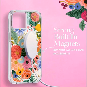 Rifle Paper Clear MagSafe dėklas, skirtas iPhone 14 Plus, „Garden Party Blush“ rašto