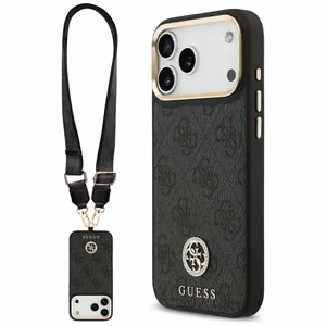 Guess 4G Srtass Logo & Big Strap Metal Buttons MagSafe чехол iPhone 17 Pro Max черный