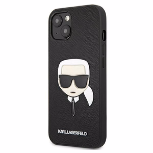 Karl Lagerfeld KLHCP13SSAKHBK kietas dėklas iPhone 13 mini 5,4" Saffiano Ikonik Karl's Head – juodas