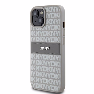 DKNY Odinis mono juosta ir metalinis logotipas dėklas telefonui iPhone 15 / 14 / 13 - smėlio