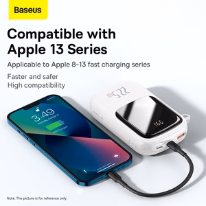Baseus Qpow su skaitmenine indikacija išorinė baterija su greitu įkrovimu 20000mAh 22.5W QC/PD/SCP/FCP su įmontuotu USB-C kabeliu balta