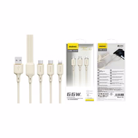 Dudao L7SE 3in1 USB-A - 2x USB-C / Lightning kabelis 66W 1.2m - smėlio spalvos