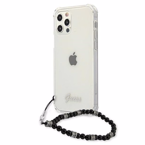 Guess GUHCP12MKPSBK iPhone 12/12 Pro 6.1 skaidrus kietas dėklas juodos perlų kolekcija