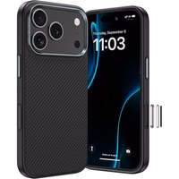 Benks magnetinis Armor Pro Kevlar dėklas su metaliniu rėmeliu 600D (A069) Iphone 17 Pro telefonui juodas (su fotoaparato valdymo mygtuku)