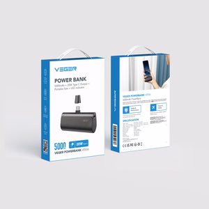 VEGER Išorinė baterija 5000 mAh su įmontuota jungtimi Type C PD QC3.0 3A 20W PlugOn (W0556) juoda