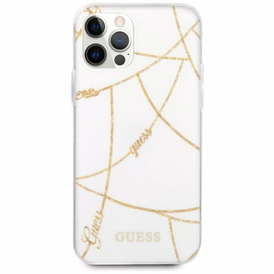 Guess Gold Chain Collection dėklas telefonui iPhone 12 Pro Max 6.7" - balta