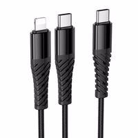 Kabelis 2in1 USB C į USB C+Lightnig Hoco 1 m X123 juodas