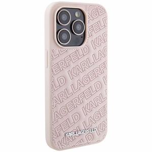 Karl Lagerfeld dygsniuoto rašto K dėklas telefonui iPhone 15 Pro Max - rožinis