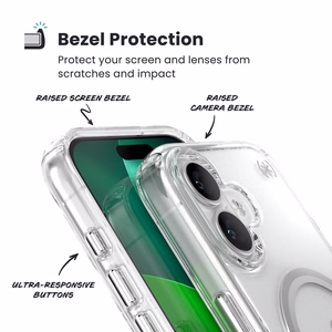 Speck Presidio Perfect Clear MagSafe - iPhone 17 dėklas (Clear / sidabrinis)