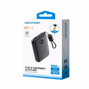 Vention 10000 mAh Išorinis akumuliatorius 2xUSB-C 1xUSB-A 22,5 W, juodas