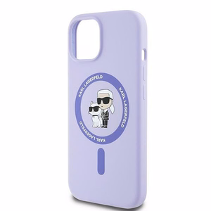 Karl Lagerfeld silikoninis Karl&Choupette galvų žiedas Magnetinis iPhone 15 dėklas - Violetinis