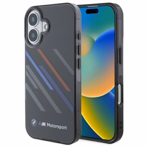 BMW Motosport IML atsitiktinės juostos iPhone 16 dėklas - juodas