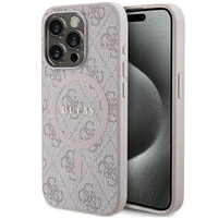 Guess dėklas telefonui iPhone 15 Pro Max 6,7" GUHMP15XG4GFRP rožinis HC MAGSAFE PU 4G RING CLASSIC LOGO