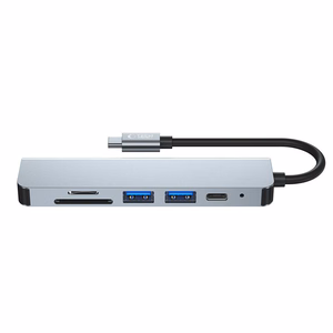 HUB Tech-Protect V4 6in1 USB-C - USB-A 3.0 / USB-A 2.0 / USB-C / HDMI / micro SD / TF / SD kortelių skaitytuvas - pilkas