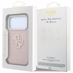 Guess Grained & Big Resin Logo dėklas iPhone 18 Pro / 17 Pro – rožinis