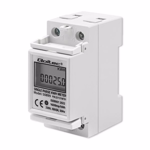 Qoltec 50899 – vienfazis elektroninis elektros energijos skaitiklis, 230 V, LCD, 2P, DIN bėgelis