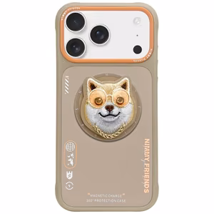 Nimmy Glasses Cool šuns magnetinis dėklas telefonui iPhone 17 Pro - smėlio spalvos