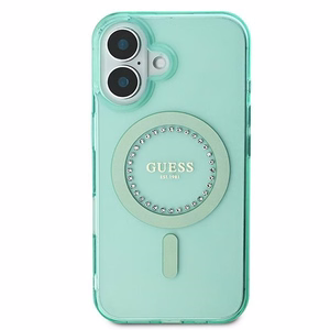 Guess IML Rhinestones Magnetinis dėklas telefonui iPhone 16 - žalias