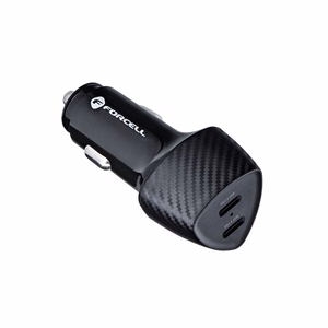 FORCELL CARBON automobilinis įkroviklis Type C 3.0 PD20W + Type C 3.0 PD20W CC50-2C juodas (Iš viso 40W)
