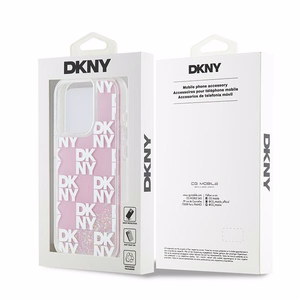 DKNY dėklas telefonui iPhone 15 Pro 6,1" DKHCP15LLCPEPP baltas HC skysti blizgučiai su languotas raštas