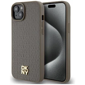 DKNY Odinis raštas metalinis logotipas Magnetinis dėklas iPhone 15 Plus / 14 Plus - ruda