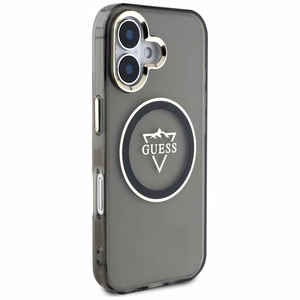 Guess IML Metal Mountain Logo Magnetinis dėklas iPhone 16 - juodas
