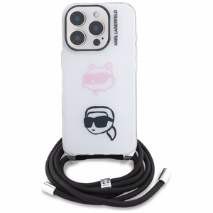 Karl Lagerfeld IML Crossbody Karl&Choupette Head Dėklas for iPhone 16 Pro Max - baltas