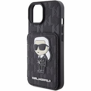 Karl Lagerfeld Saffiano Cardslots and Stand Monogram Ikonik Patch Dėklas telefonui iPhone 15 - juodas