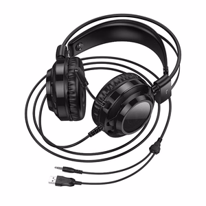 Проводные игровые наушники USB A + Jack 3,5 mm Hoco 2 m W110 черные