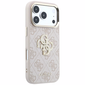 Guess 4G & Big Strass Logo dėklas, skirtas iPhone 17 Pro / 18 Pro – spalva: rožinė