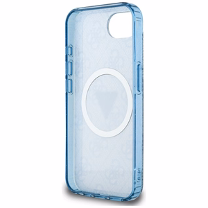 Guess IML Metal Glitter 4G Circle Triangle Magnetinis dėklas telefonui iPhone 16e - mėlynas