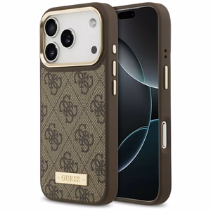 Guess 4G Logo Plate Magnetinis dėklas iPhone 17 Pro - rudas