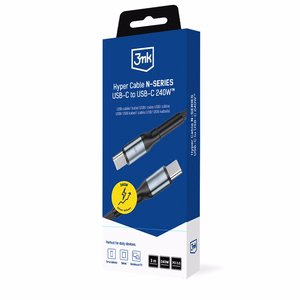 3mk Hyper Cable N-SERIES USB-C / USB-C 3m PD 3.0 QC 3.0 48V / 5A 240W - juodas