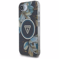 Guess IML Metal Glitter Flowers Triangle Magnetinis dėklas telefonui iPhone 16e - juodas