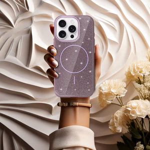 Magnetinis plonas blizgus dėklas telefonui Iphone 16e (m) - violetinis
