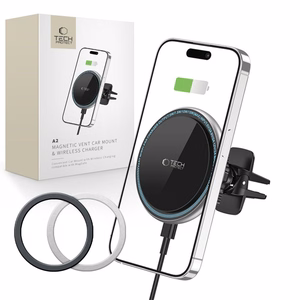 Tech-Protect A2 automobilinis laikiklis telefonui su MagSafe 15W indukciniu įkrovikliu ventiliacijos angai - juodas