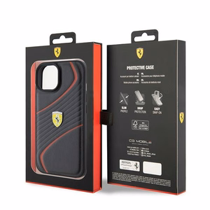 Ferrari FEHCP15SPTWK iPhone 15 6.1" juodas/juodas kietas dėklas Twist Metal Logo