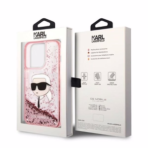 Karl Lagerfeld Blizgučiai Karl Galvos dėklas telefonui iPhone 14 Pro - rožinė