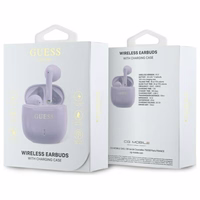 Guess Bluetooth ausinės GUTWSJ14ESGU TWS + įkrovimo stotelė violetinės/violetinės spausdintas klasikinis logotipas